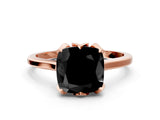 Rose gold Fancy Black Cushion Cut Diamond Solitaire Ring with Flower Prong Setting and Classic Band_24