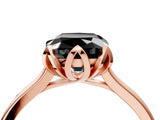 Rose gold Fancy Black Cushion Cut Diamond Solitaire Ring with Flower Prong Setting and Classic Band_40