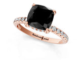 Rose gold Fancy Black Cushion Cut Diamond Solitaire Ring with Four-Prong Setting and Pavé Band_4