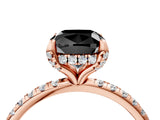 Rose gold Fancy Black Cushion Cut Diamond Solitaire Ring with Four-Prong Setting and Pavé Band_7