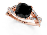 Rose gold Fancy Black Cushion Cut Diamond Solitaire Ring with Four-Prong Setting and Twisted Pavé Band_1