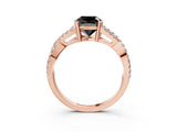 Rose gold Fancy Black Cushion Cut Diamond Solitaire Ring with Four-Prong Setting and Twisted Pavé Band_3