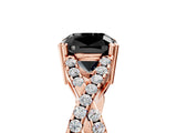 Rose gold Fancy Black Cushion Cut Diamond Solitaire Ring with Four-Prong Setting and Twisted Pavé Band_5