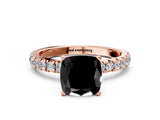Rose gold Fancy Black Cushion Cut Diamond Solitaire Ring with Pavé Accents and Four-Prong Setting