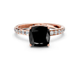 Rose gold Fancy Black Cushion Cut Diamond Solitaire Ring with Pavé Band and Hidden Halo_12