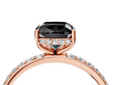 Rose gold Fancy Black Cushion Cut Diamond Solitaire Ring with Pavé Band and Hidden Halo_16