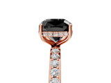 Rose gold Fancy Black Cushion Cut Diamond Solitaire Ring with Pavé Band and Hidden Halo_17