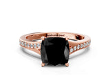 Rose gold Fancy Black Cushion Cut Diamond Solitaire Ring with Pavé Band and Prong Setting_12