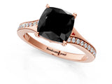 Rose gold Fancy Black Cushion Cut Diamond Solitaire Ring with Pavé Band and Prong Setting_13