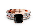 Rose gold Fancy Black Cushion Cut Diamond Solitaire Ring with Pavé and Channel Set Band