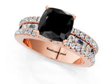 Rose gold Fancy Black Cushion Cut Diamond Solitaire Ring with Pavé and Channel Set Band_1