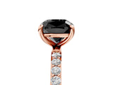 Rose gold Fancy Black Cushion Cut Diamond Solitaire Ring with Pave Band and Four Prong Setting_17