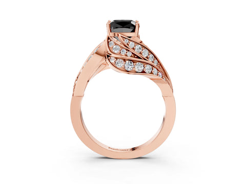 Rose gold Fancy Black Cushion Cut Diamond Solitaire Ring with Prong Setting and Twisted Pavé Band_3