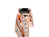 Rose gold Fancy Black Cushion Cut Diamond Solitaire Ring with Prong Setting and Twisted Pavé Band_5