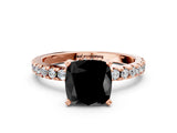 Rose gold Fancy Black Cushion Cut Diamond Solitaire Ring with Round  Pavé Band and Four-Prong Setting_36