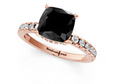 Rose gold Fancy Black Cushion Cut Diamond Solitaire Ring with Round  Pavé Band and Four-Prong Setting_37