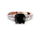 Rose gold Fancy Black Cushion Cut Diamond Solitaire Ring with Side Stones and Four-Prong Setting_12