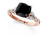 Rose gold Fancy Black Cushion Cut Diamond Solitaire Ring with Side Stones and Four-Prong Setting_13