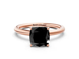 Rose gold Fancy Black Cushion Cut Diamond Solitaire Ring with Thin Band and Four-Prong Setting