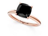 Rose gold Fancy Black Cushion Cut Diamond Solitaire Ring with Thin Band and Four-Prong Setting_1