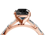 Rose gold Fancy Black Cushion Cut Diamond Solitaire with Side Baguettes and Channel Set Band_4