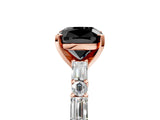 Rose gold Fancy Black Cushion Cut Diamond Solitaire with Side Baguettes and Channel Set Band_5