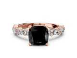 Rose gold Fancy Black Cushion Cut Diamond Solitaire with Side Stones, Pave Band, Four-Prong Setting_24