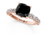 Rose gold Fancy Black Cushion Cut Diamond Solitaire with Side Stones, Pave Band, Four-Prong Setting_25