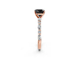 Rose gold Fancy Black Cushion Cut Diamond Solitaire with Side Stones on a Pavé Band and Four-Prong Setting_2