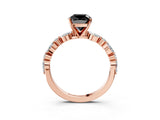 Rose gold Fancy Black Cushion Cut Diamond Solitaire with Side Stones on a Pavé Band and Four-Prong Setting_3