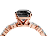 Rose gold Fancy Black Cushion Cut Diamond Solitaire with Side Stones on a Pavé Band and Four-Prong Setting_4