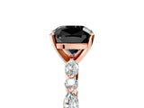 Rose gold Fancy Black Cushion Cut Diamond Solitaire with Side Stones on a Pavé Band and Four-Prong Setting_5