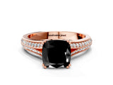 Rose gold Fancy Black Cushion Cut Diamond Split Shank Engagement Ring with Pavé Band