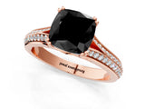 Rose gold Fancy Black Cushion Cut Diamond Split Shank Engagement Ring with Pavé Band_1