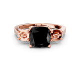 Rose gold Fancy Black Cushion Cut Diamond Three-Stone Engagement Ring with Prong Setting and Pavé Band