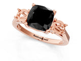 Rose gold Fancy Black Cushion Cut Diamond Three-Stone Engagement Ring with Prong Setting and Pavé Band_1