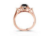 Rose gold Fancy Black Cushion Cut Diamond Three-Stone Engagement Ring with Prong Setting and Pavé Band_3