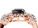Rose gold Fancy Black Cushion Cut Diamond Three-Stone Halo Ring with Prong Setting and Pavé Accents_4
