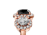 Rose gold Fancy Black Cushion Cut Diamond Three-Stone Halo Ring with Prong Setting and Pavé Accents_5