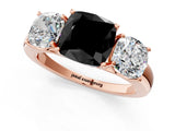 Rose gold Fancy Black Cushion Cut Diamond Three-Stone Ring with Four-Prong Setting and Classic Band_1
