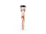 Rose gold Fancy Black Cushion Cut Diamond Three-Stone Ring with Four-Prong Setting and Classic Band_2