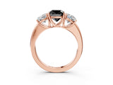 Rose gold Fancy Black Cushion Cut Diamond Three-Stone Ring with Four-Prong Setting and Classic Band_3