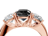 Rose gold Fancy Black Cushion Cut Diamond Three-Stone Ring with Four-Prong Setting and Classic Band_4