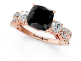 Rose gold Fancy Black Cushion Cut Diamond Three-Stone Ring with Pavé Split Shank and Four-Prong Setting_1