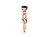 Rose gold Fancy Black Cushion Cut Diamond Three-Stone Ring with Pavé Split Shank and Four-Prong Setting_2