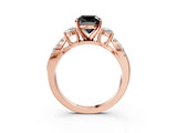 Rose gold Fancy Black Cushion Cut Diamond Three-Stone Ring with Pavé Split Shank and Four-Prong Setting_3