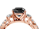 Rose gold Fancy Black Cushion Cut Diamond Three-Stone Ring with Pavé Split Shank and Four-Prong Setting_4