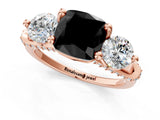 Rose gold Fancy Black Cushion Cut Diamond Three-Stone Ring with Prong Setting and Pavé Band_1