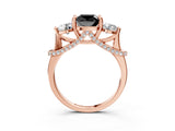 Rose gold Fancy Black Cushion Cut Diamond Three-Stone Ring with Prong Setting and Pavé Band_3