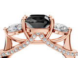 Rose gold Fancy Black Cushion Cut Diamond Three-Stone Ring with Prong Setting and Pavé Band_4